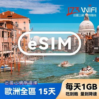 下載版 eSIM 歐洲全區15日吃到飽(每天1GB)