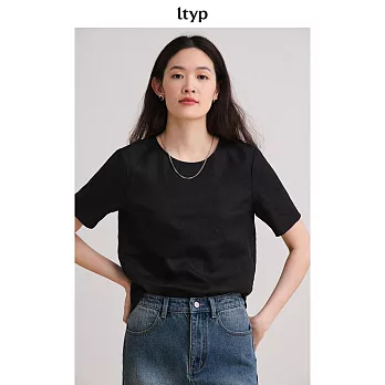 ltyp旅途原品 進口100%亞麻極簡文藝小衫 休閒百搭短袖T恤女夏季 M L XL  M 經典黑