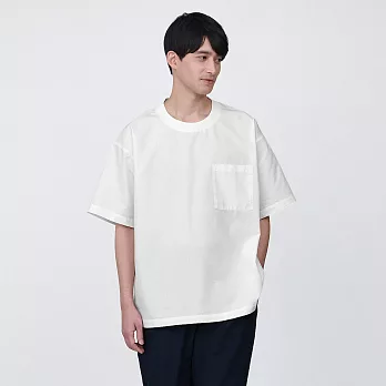 【MUJI 無印良品】男棉混聚酯纖維涼感圓領布帛短袖T恤 L 白色