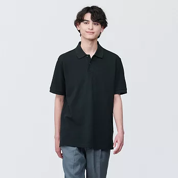 【MUJI 無印良品】男棉水洗鹿子織短袖POLO衫 S 黑色