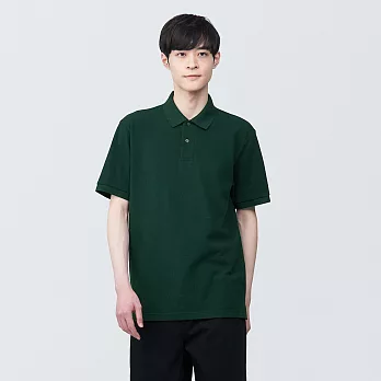 【MUJI 無印良品】男棉水洗鹿子織短袖POLO衫 S 深綠