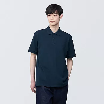 【MUJI 無印良品】男棉水洗鹿子織短袖POLO衫 L 暗藍