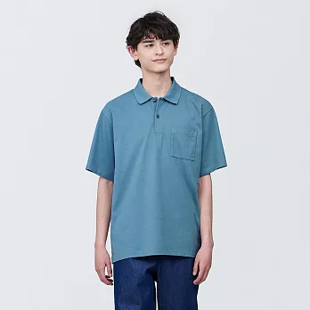 【MUJI 無印良品】男棉水洗天竺短袖POLO衫 S 藍色