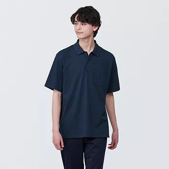 【MUJI 無印良品】男棉水洗天竺短袖POLO衫 S 暗藍