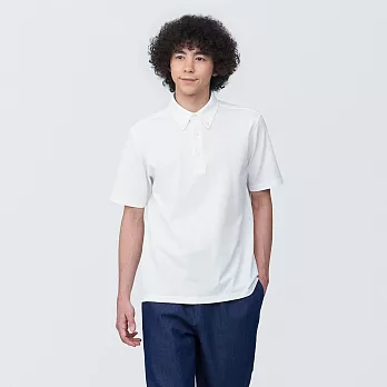 【MUJI 無印良品】男涼感鹿子織扣領短袖POLO衫 L 白色