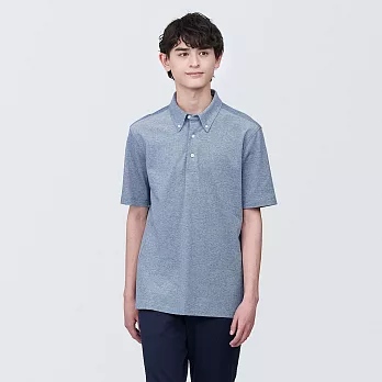 【MUJI 無印良品】男涼感鹿子織扣領短袖POLO衫 L 深藍