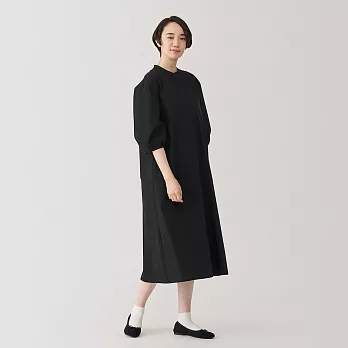 【MUJI 無印良品】女速乾平織布七分袖洋裝 M 黑色