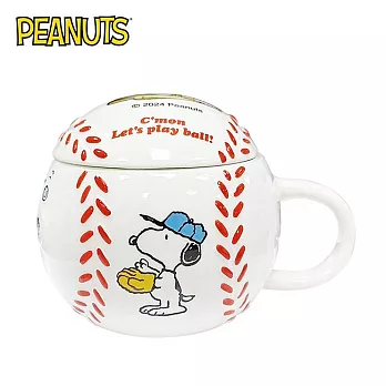 【日本正版授權】史努比 棒球造型 陶瓷 馬克杯 附蓋子 250ml 咖啡杯 Snoopy/PEANUTS - A款