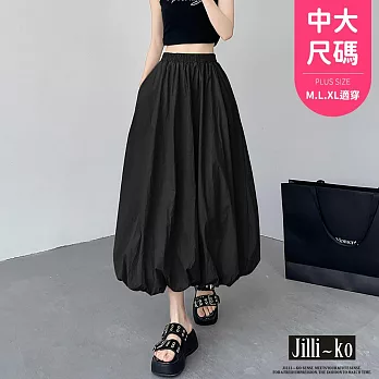 【Jilli~ko】中大尺碼鬆緊高腰工裝風降落傘裙女 J11828  FREE 黑色