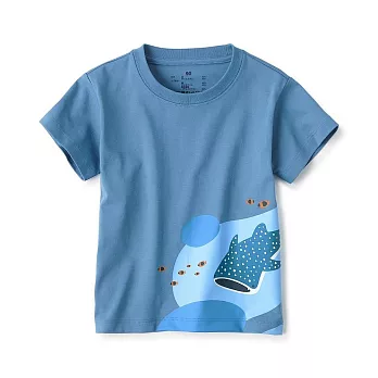 【MUJI 無印良品】幼兒容易穿脫印花短袖T恤 80 海洋生物(藍色)