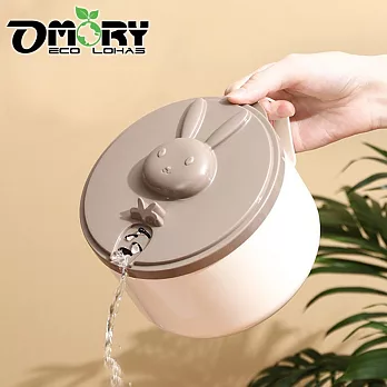 【OMORY】乾拌麵/乾泡麵!大容量小兔濾水功能泡麵碗1000ml- 米色