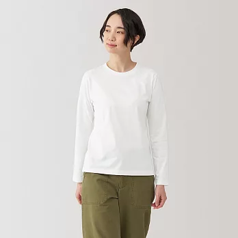 【MUJI 無印良品】女天竺圓領長袖T恤 XL 白色