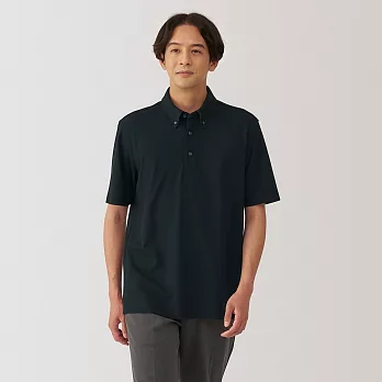 【MUJI 無印良品】男涼感鹿子織扣領短袖POLO衫 L 黑色