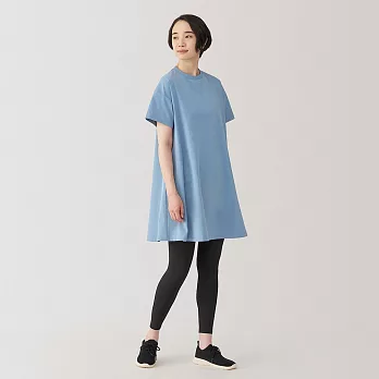 【MUJI 無印良品】女抗UV吸汗速乾短袖洋裝 L 淡藍