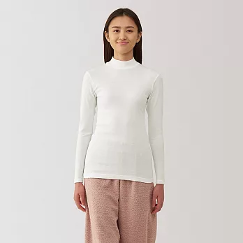 【MUJI 無印良品】女棉保暖半高領長袖T恤 L 柔白