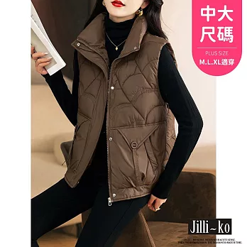 【Jilli~ko】短款羽絨棉馬甲女式外搭寬鬆韓版外穿馬夾背心 J11936  FREE 咖色