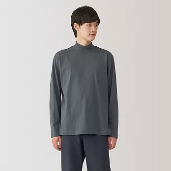 【MUJI 無印良品】男水洗天竺半高領長袖T恤 M 灰白