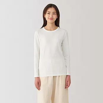 【MUJI 無印良品】女棉保暖厚織圓領長袖T恤 M 柔白