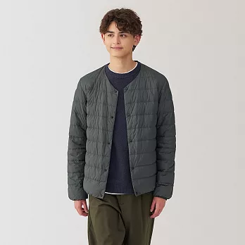 【MUJI 無印良品】男輕量羽絨抗靜電內裏無領外套 S 深灰