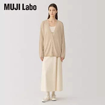 【MUJI 無印良品】MUJI Labo女自然原色喀什米爾V領開襟衫 M 米色