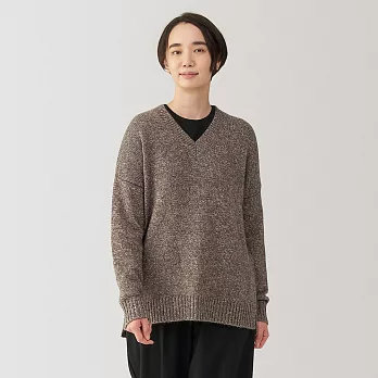 【MUJI 無印良品】女氂牛毛混V領針織衫 S 深摩卡棕