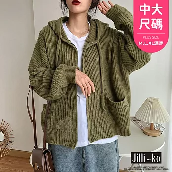 【Jilli~ko】慵懶復古雙口袋拉鍊外套女寬鬆連帽毛衣 J12012  FREE 綠色