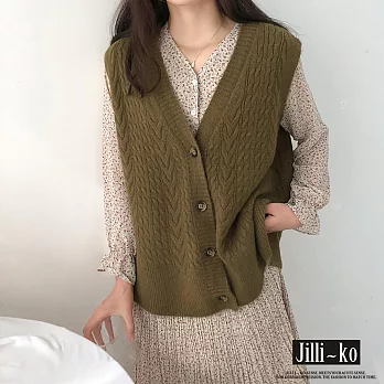 【Jilli~ko】復古無袖針織馬甲開衫女寬鬆V領毛衣 J12052  FREE 綠色’