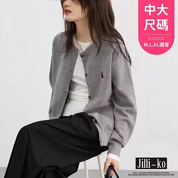 【Jilli~ko】刺繡兔子針織外套女寬鬆顯瘦長袖毛衣 J12056  FREE 灰色