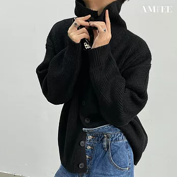 【AMIEE】潮男寬鬆高領針織上衣(男裝/雅痞/KDTQ-Z43) M 黑