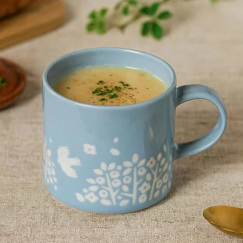 【日本Minoru】Lintu飛鳥花草 陶瓷馬克杯300ml ‧ 藍