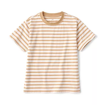 【MUJI 無印良品】兒童天竺圓領短袖T恤 110 芥黃橫紋