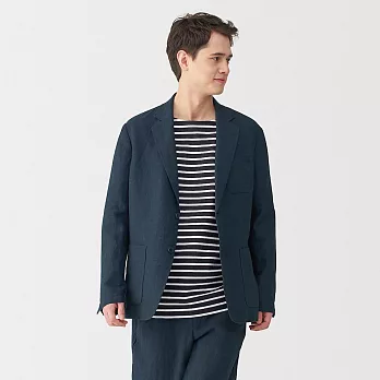 【MUJI 無印良品】男亞麻水洗外套 S 深藍