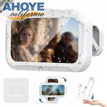 【AHOYE】360°旋轉伸縮免打孔防水手機支架 (防水手機盒 浴室手機架 追劇架)