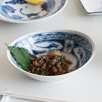 【日本Awasaka】美濃燒｜江戶筆墨 陶瓷橢圓深盤14.5cm ‧ 水龍