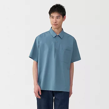 【MUJI 無印良品】男透氣短袖布帛POLO衫 S 煙燻藍