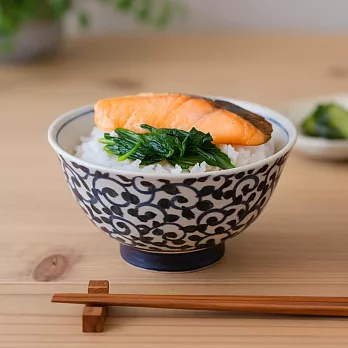 【日本Kakuni】窯燒 輕量陶餐碗450ml ‧ 濃唐草