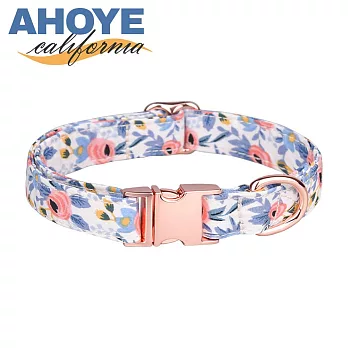 【AHOYE】北歐印花金屬扣寵物項圈 31-50CM (寵物配件 頸圈 脖圈 頸環) 清新藍