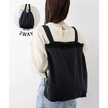 日本3COINS 無印風格簡約設計2way 兩用肩背手提折疊購物袋 質感黑