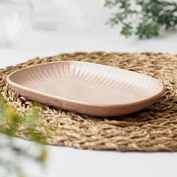 【日本野田】美濃燒｜潑水十草 陶瓷長型餐盤18.7cm ‧ 桃粉