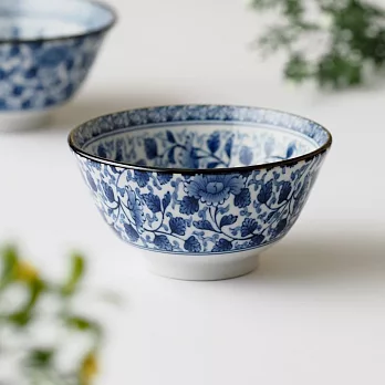 【日本野田】美濃燒｜藍染牡丹 陶瓷飯碗13.2cm