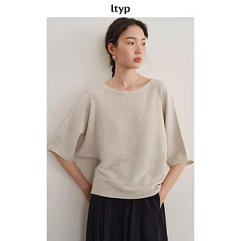 ltyp旅途原品 亞麻天絲針織文藝小衫 極簡休閒五分袖T恤上衣 M L  M 原麻色