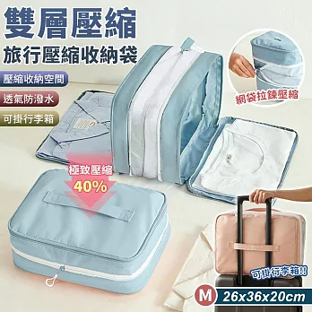 【EZlife】雙開合可擴充旅行收納袋(M-36x26x20cm) 灰藍色