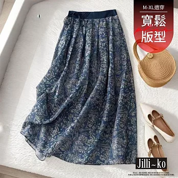 【Jilli~ko】高腰碎花A字雪紡半身裙 J12312  FREE 藍色