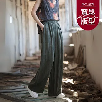 【慢。生活】復古棉麻古砂洗休閒褲 567  FREE 綠色