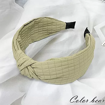 【卡樂熊】韓系寬版扭結格紋織布造型髮箍- 綠色