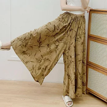 【AnZa】中大尺碼棉綢輕薄涼感闊腿褲褲裙(3色)     FREE 卡其小草