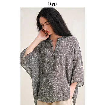 ltyp旅途原品 100支超細純苧麻藝術印花大廓形襯衫 文藝襯衣上衣 M L  M 杏黑色
