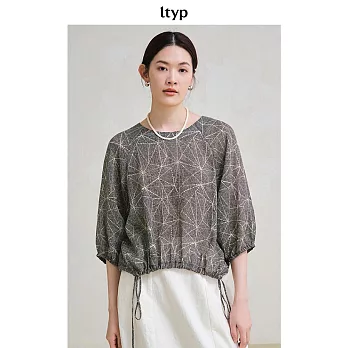 ltyp旅途原品 100支超細純苧麻藝術印花小衫女夏文藝別致衛衣上衣 M L  M 杏黑色