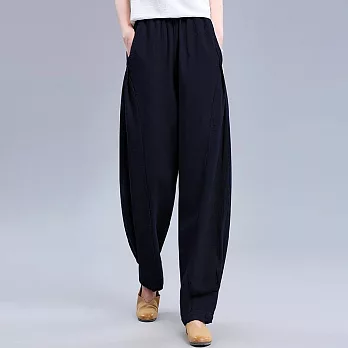 【ACheter】 麻燈籠褲復古寬鬆蘿蔔老爹褲高腰棉麻哈倫長褲# 126041 M 黑色