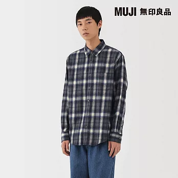 【MUJI 無印良品】男雙面起毛法蘭絨長袖襯衫 S 藍格紋
